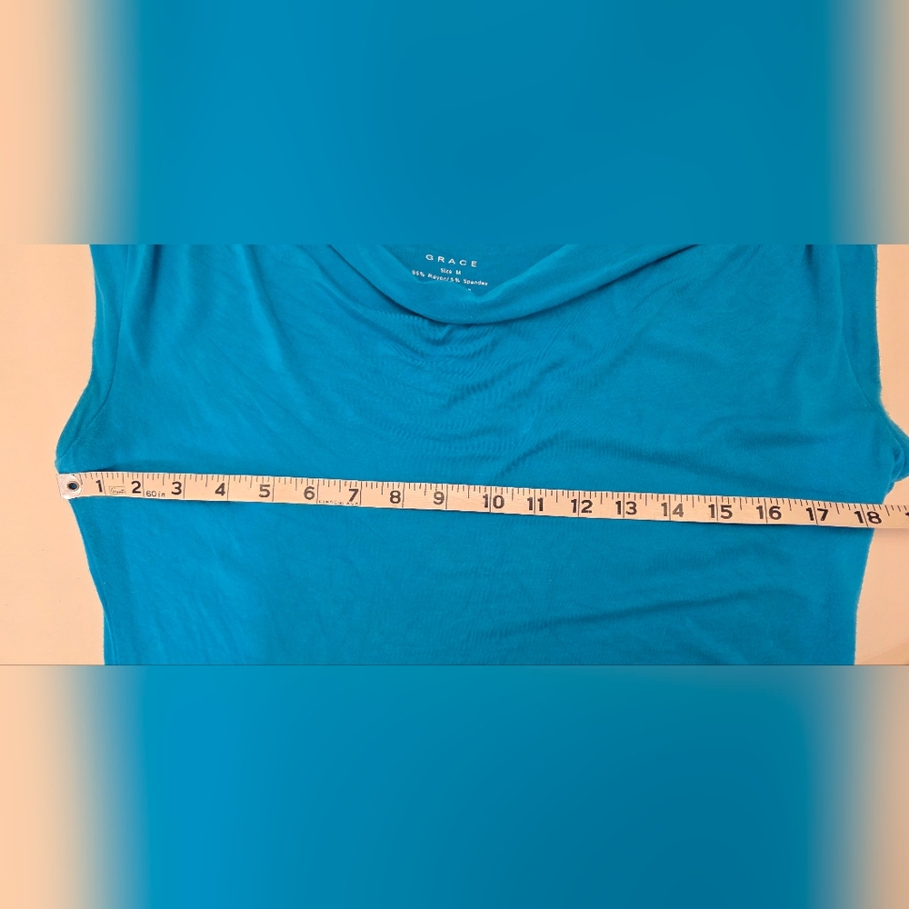 Grace Women's Turquoise Draped Neckline Sleeveless Top ~ Size Medium - Picture 8 of 9